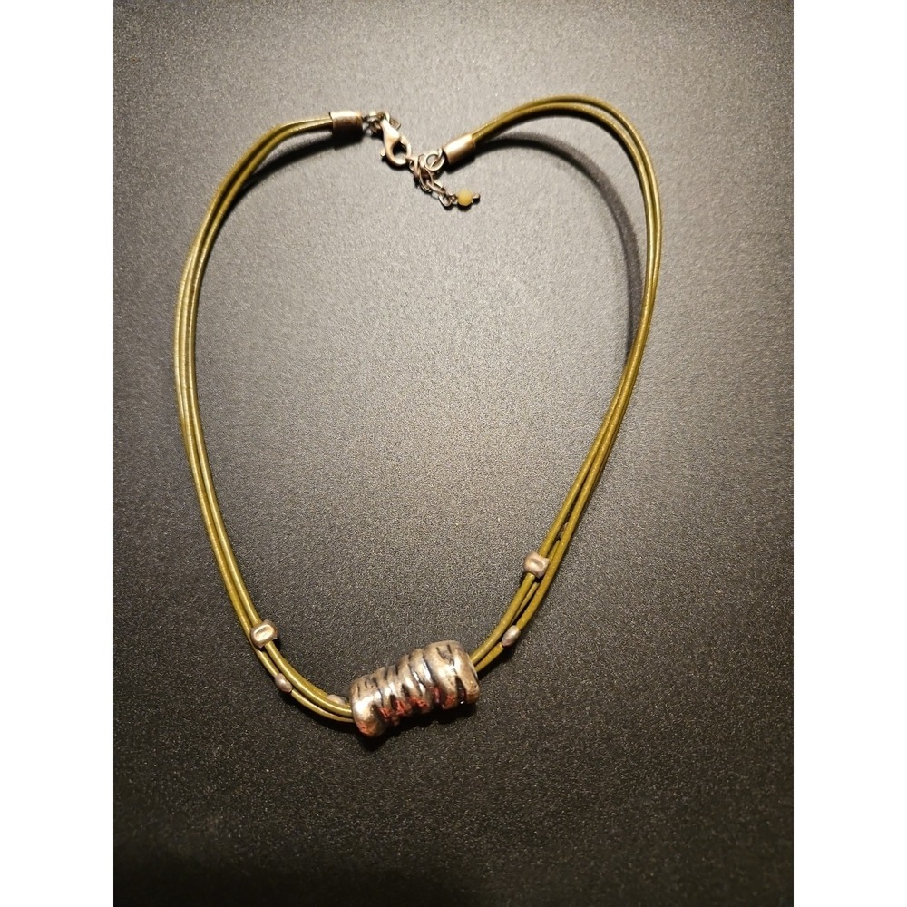 Silpada Oxidized Sterling Silver Olive Green Leather Cord Necklace N1481 (606)